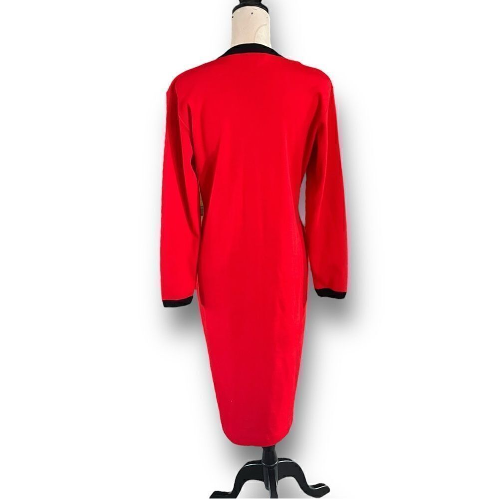 Vintage Red Button Down Sweater Dress with Black Contrast Trim by Outlander, M - Picture 7 of 11